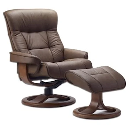 Large Contemporary Recliner and Ottoman with Swivel Base